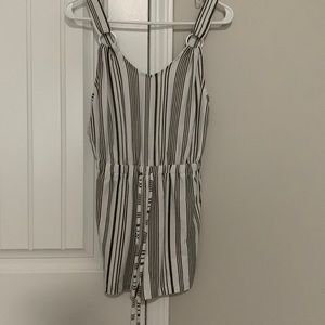 Green and white striped romper